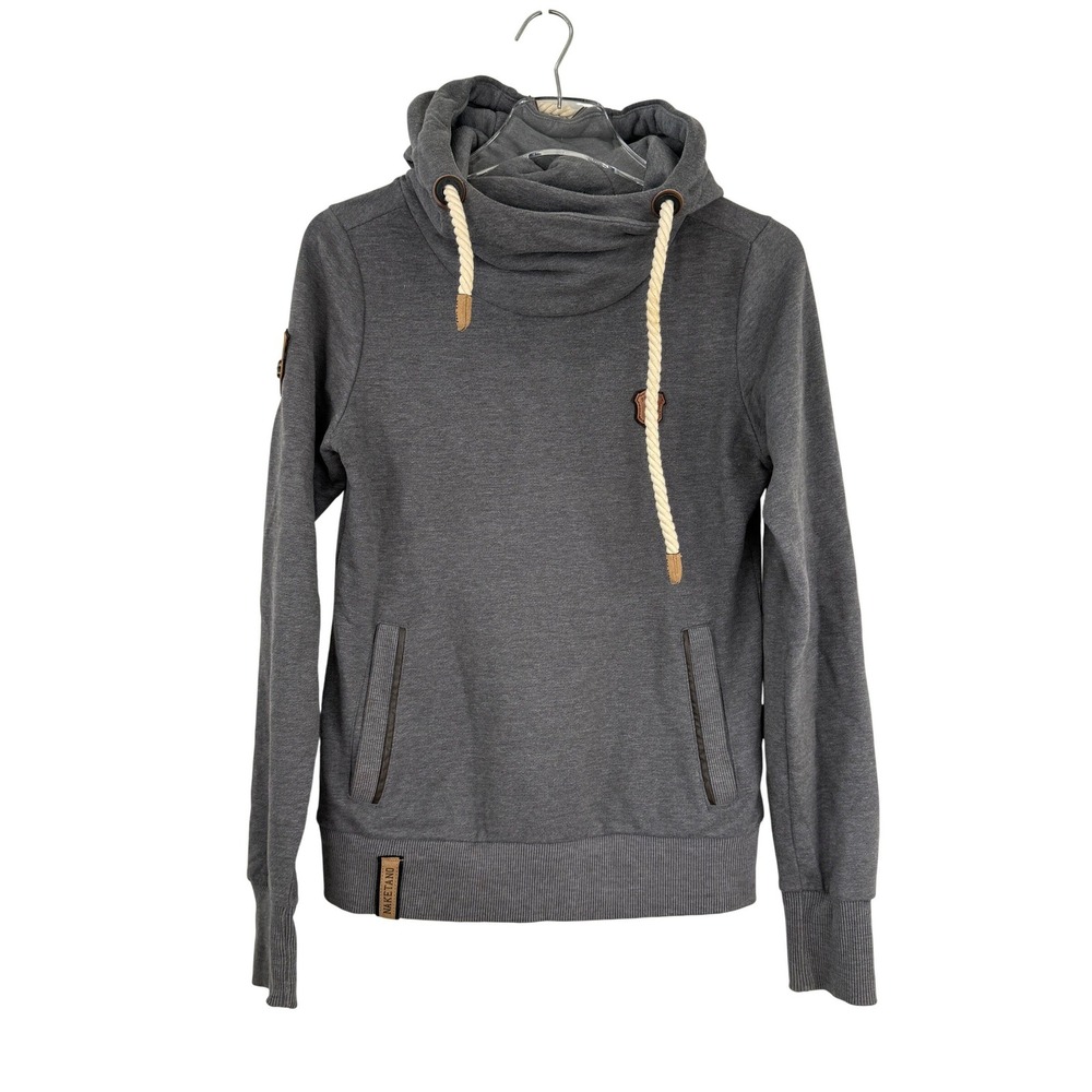 Naketano Pullover Hoodie Women S Gray Cowl Neck Rope Drawstring Streetwear‎